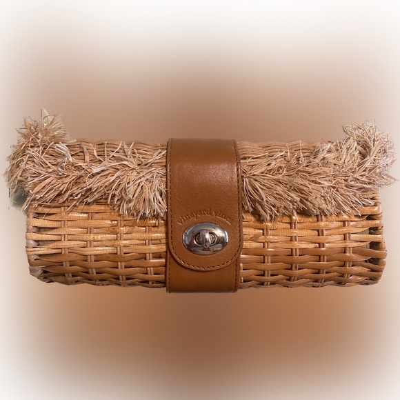 Vineyard Vines Handbags - Vineyard Vines Natural Wicker and Leather Miniaudierre Clutch-Handbag-Purse